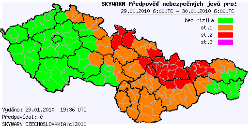 Předpověď nebezpečných jevů na 29.1.2010