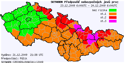 Aktualizace předpovědi nebezpečných jevů na 23.12.2009