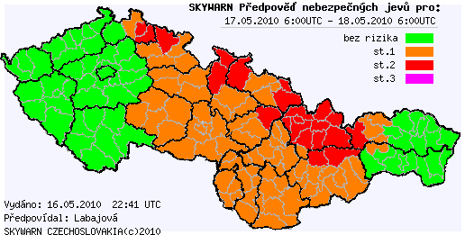 Předpověď nebezpečných jevů na 17.5.2010