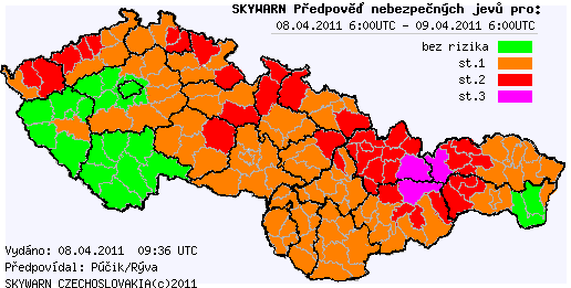 Předpověď nebezpečných jevů na 8.4.2011