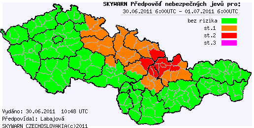 Předpověď nebezpečných jevů na 30.6.2011