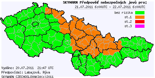 Předpověď nebezpečných jevů na 21.7.2011