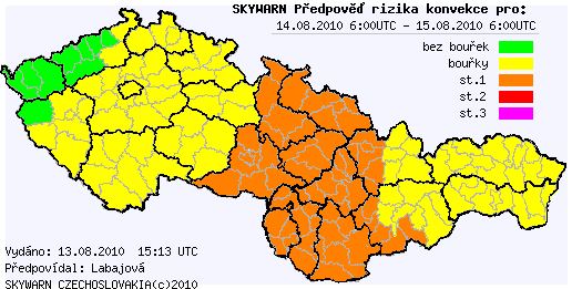 Předběžná předpověď konvektivních bouří na 14.8.2010