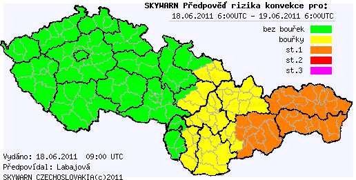 Předpověď konvektivních bouří na 18.6.2011