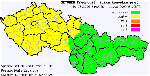 Předpověď konvektivních bouří na 10.8.2009