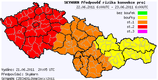 Předpověď konvektivních bouří na 22.6.2011