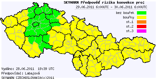 Předpověď konvektivních bouří na 29.6.2011