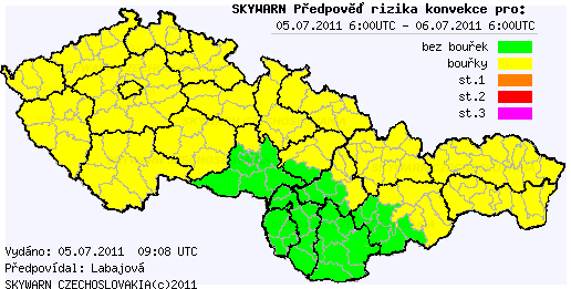 Předpověď konvektivních bouří na 5.7.2011