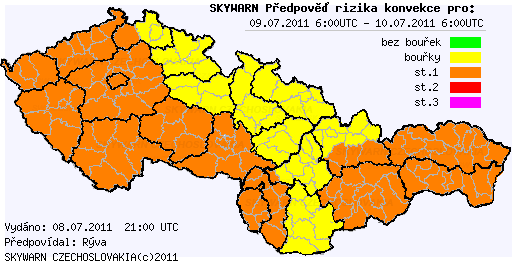 Předpověď konvektivních bouří na 9.7.2011