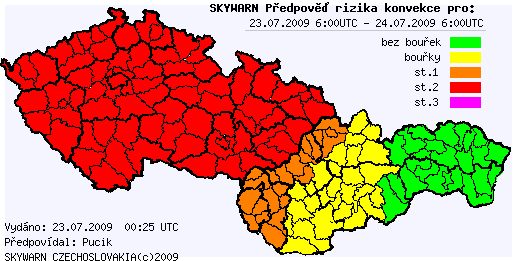 Předpověď konvektivních bouří na 23.7.2009