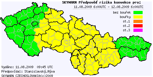 Předpověď konvektivních bouří na 11.8.2009