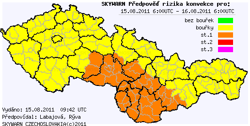 Předpověď konvektivních bouří na 15.8.2011