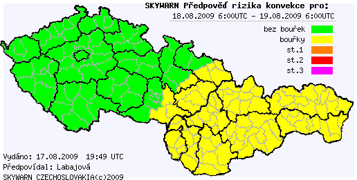 Předpověď konvektivních bouří na 18.8.2009