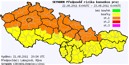 Předpověď konvektivních bouří na 22.8.2011