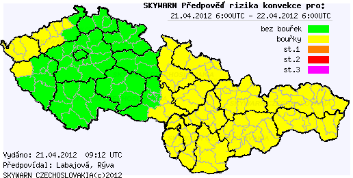 Předpověď konvektivních bouří na 21.4.2012