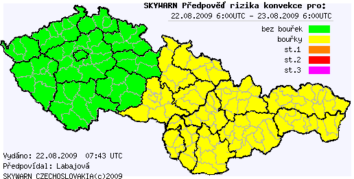 Předpověď konvektivních bouří na 22.8.2009